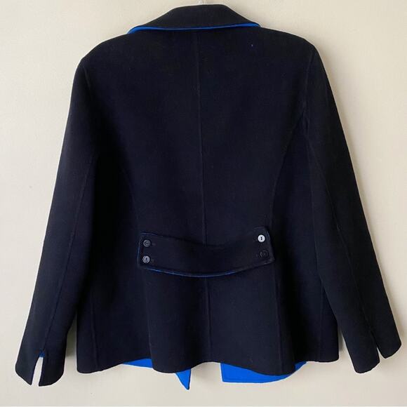 Nina Mclemore | 100% Wool Two Tone Blazer Jacket Button Front Blue Black Size 14 - Picture 3 of 5